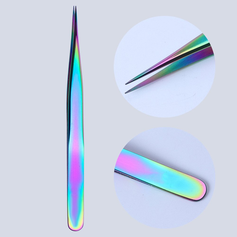 WOKOTO Nail Tweezers And Scissors Kit Straight Curved Rainbow Stainless Steel Precision Tweezers Set For Nail Art Sticker Rhinestone Eyelash