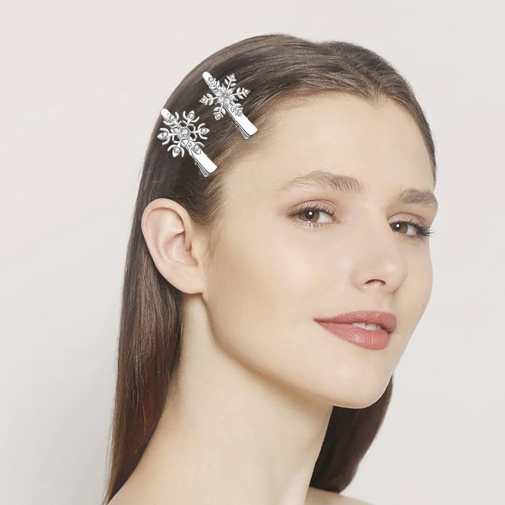 Boderier 10 Pack Snowflake Hair Clips Winter Christmas Rhinestone Snowflake Hairpin Hair Barrette Accessories Silver