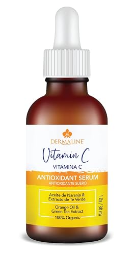 Dermaline Vitamin C Serum for Face with Hyaluronic Acid and Jojoba Oil, Hydrating, Brightening, and Deep Moisturizing Age Control to Diminish Fine