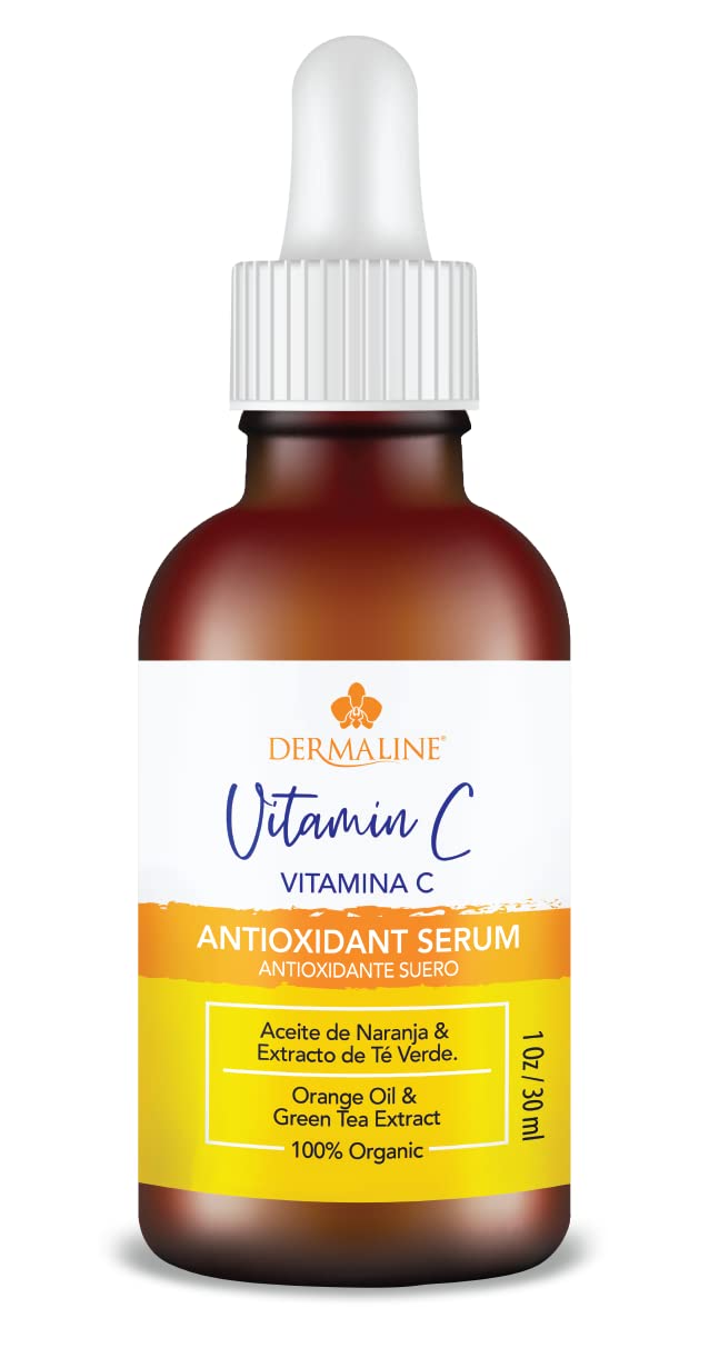 Dermaline Vitamin C Serum for Face with Hyaluronic Acid and Jojoba Oil, Hydrating, Brightening, and Deep Moisturizing Age Control to Diminish Fine