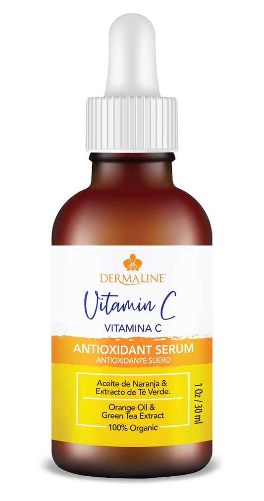 Dermaline Vitamin C Serum for Face with Hyaluronic Acid and Jojoba Oil, Hydrating, Brightening, and Deep Moisturizing Age Control to Diminish Fine