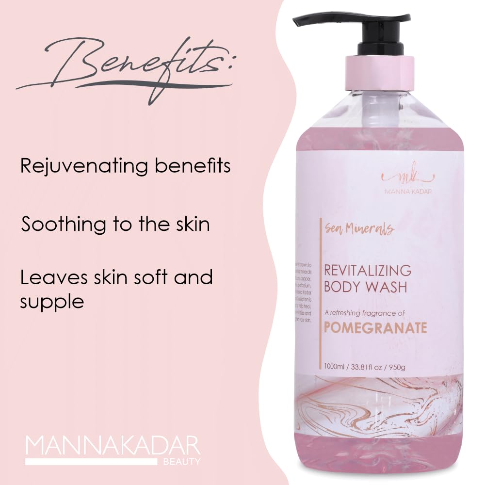 Manna Kadar Beauty Dead Sea Minerals Revitalizing Body Wash, Pomegranate - Clean, Soothe, Revitalizes, Rejuvenates Skin, Hydrates, Shower Gel