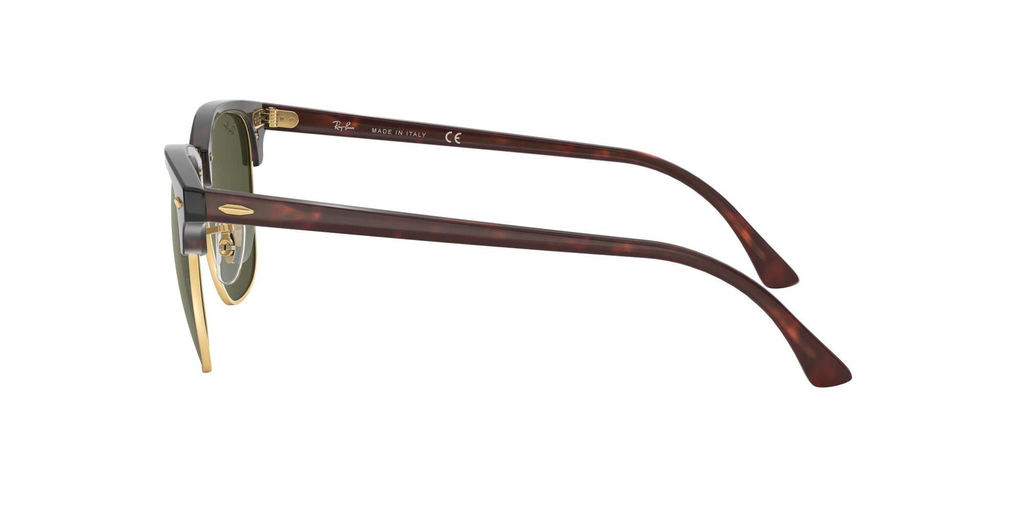 Ray-Ban Unisex RB3016 Clubmaster Square Sunglasses, Mock Tortoise On Gold/G-15 Green, 49 mm