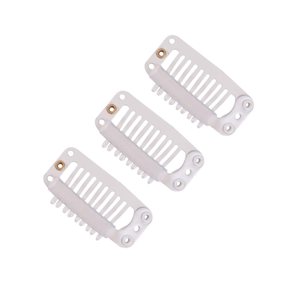 YANTAISIYU 24 Pcs 32mm 9-Teeth Hair Extensions Snap Wig Clips Comb Metal Hair Clips for Wigs & Hairpiece Accessories (Blonde)