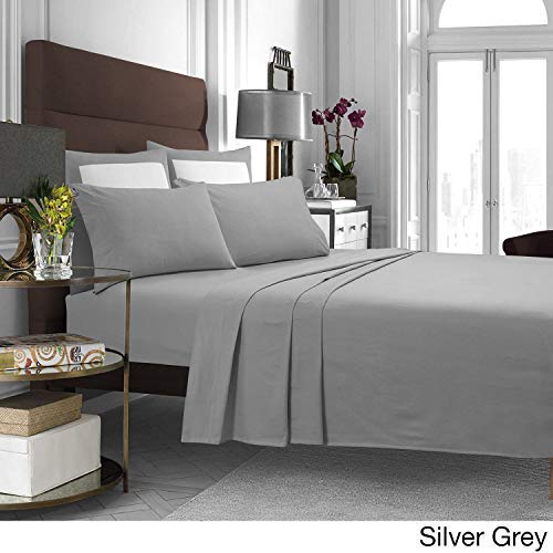 Tribeca Living Solid 5 oz Flannel Extra Deep Pocket Sheet Set, King, Silver Grey