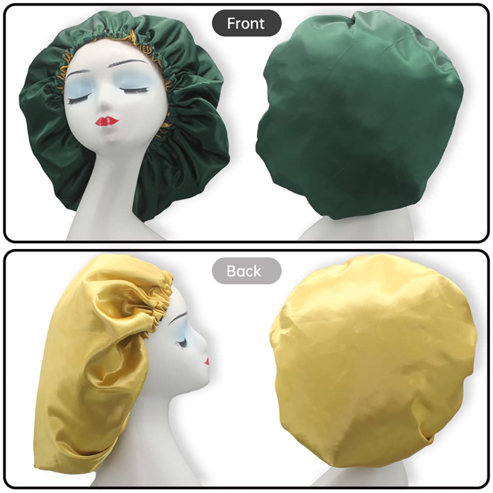 Hanbertti 2pcs of Satin Sleep Bonnet with Adjustable Buckle, Double Layer Silk Bonnets, Reusable Bath Hair Cap for Night Sleeping and Make up (Deep