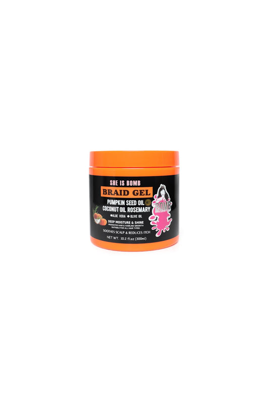 SHE IS BOMB Braid Gel with Pumpkin Seed Oil, Coconut Oil, Rosemary, Aloe Vera and Olive Oil, 10.2 fl oz