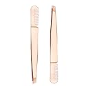 2 Pieces Multifunctional Eyebrow Tweezers with Eyebrow Comb False Eyelashes Applicator Tool Makeup Grooming Tool for Eyebrows or Facial Hair(Rose