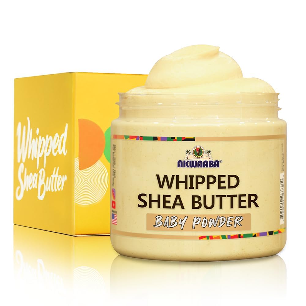 AKWAABA Whipped Shea Butter (Baby Powder) - Nourishes & Moisturizes | Made with Shea Butter | No Dyes & Parabens | 12 oz / 340 g