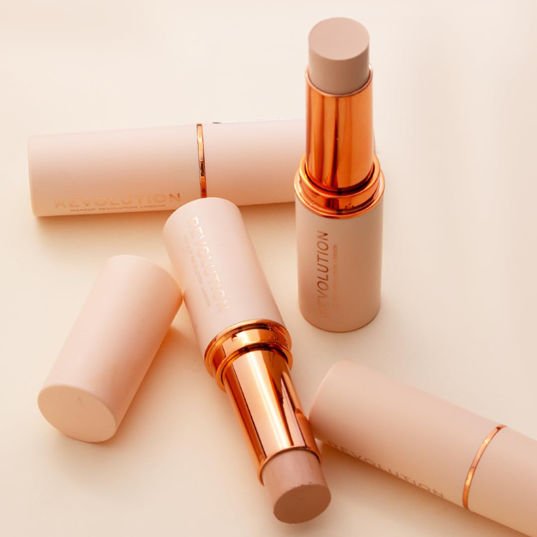 Makeup Revolution Fast Base Stick Foundation, Contour & Highlight, Flawless Skin & Matte Finish, F2 for Fair Skin Tones with Yellow Undertone, Vegan