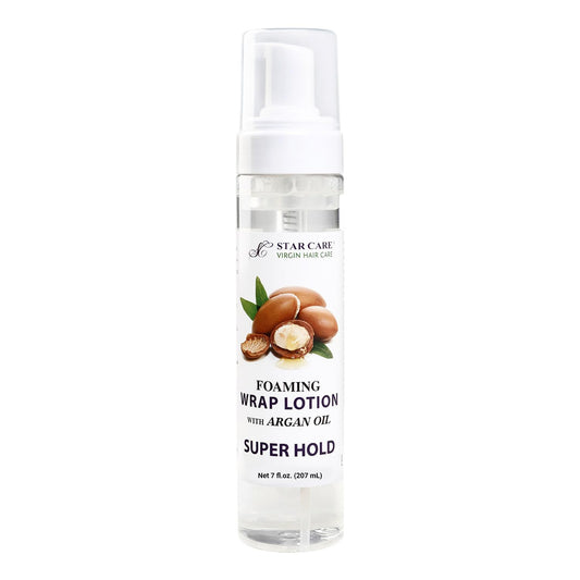 STAR CARE Foaming Wrap Lotion with Argan Oil Lightweight Styling Foam for Shine, Volume & Softness Heat-Safe for Dry Damaged Hair Lightweight