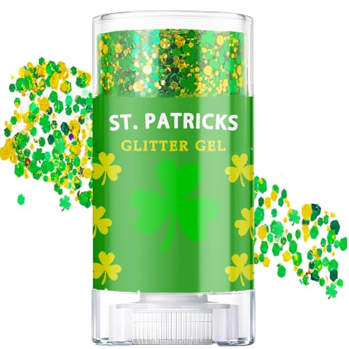 ST Patricks Day Glitter Gel Stick, Color-Changing in Different Lighting, for Body, Face & Hair (Shamrock)