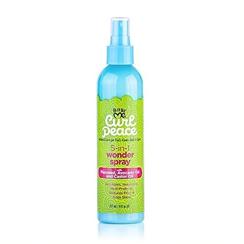 Just For Me Curl Peace 5-In-1 Wonder Spray - Detangles, Nourishes, Heat-Protects, Reduces Frizz, Adds Shine, Contains Flaxseed, Avocado Oil, Castor