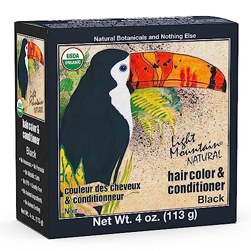 Light Mountain Henna Hair Color & Conditioner - Black Hair Dye, Organic Henna Leaf Powder and Botanicals, Chemical-Free, Semi-Permanent Hair Color + 4