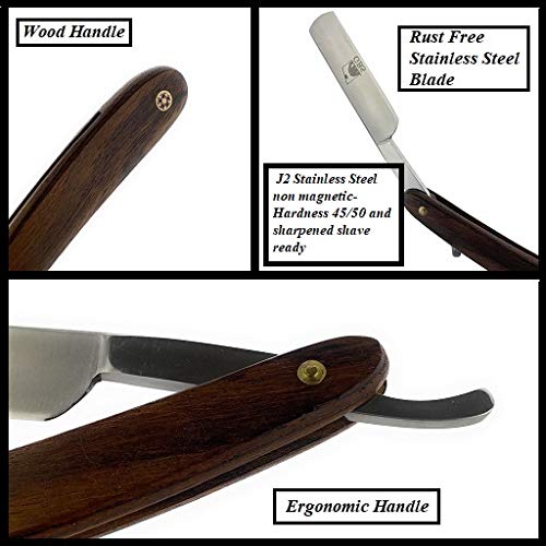 G.B.S Natural Wood Finish Scales 5/8in Straight Razor, Shaving Razor with Dark Wooden Handle and Stainless Steel Perfect for Beard Shaping Beauty and Personal Care G.B.S