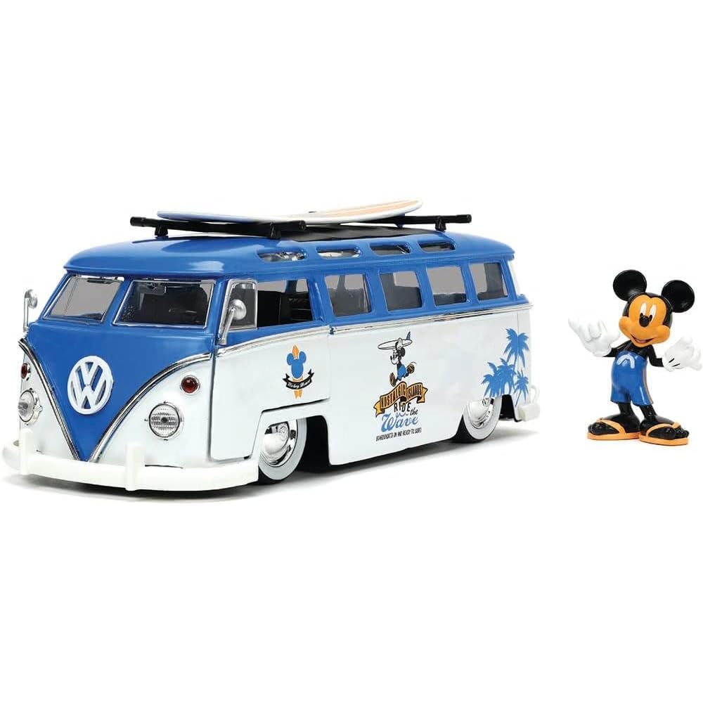 Jada Toys Disney Mickey and Friends 1:24 Volkswagen T1 Bus Die-cast Car w/ 2.75" Mickey Mouse Figure, Toys for Kids and Adults