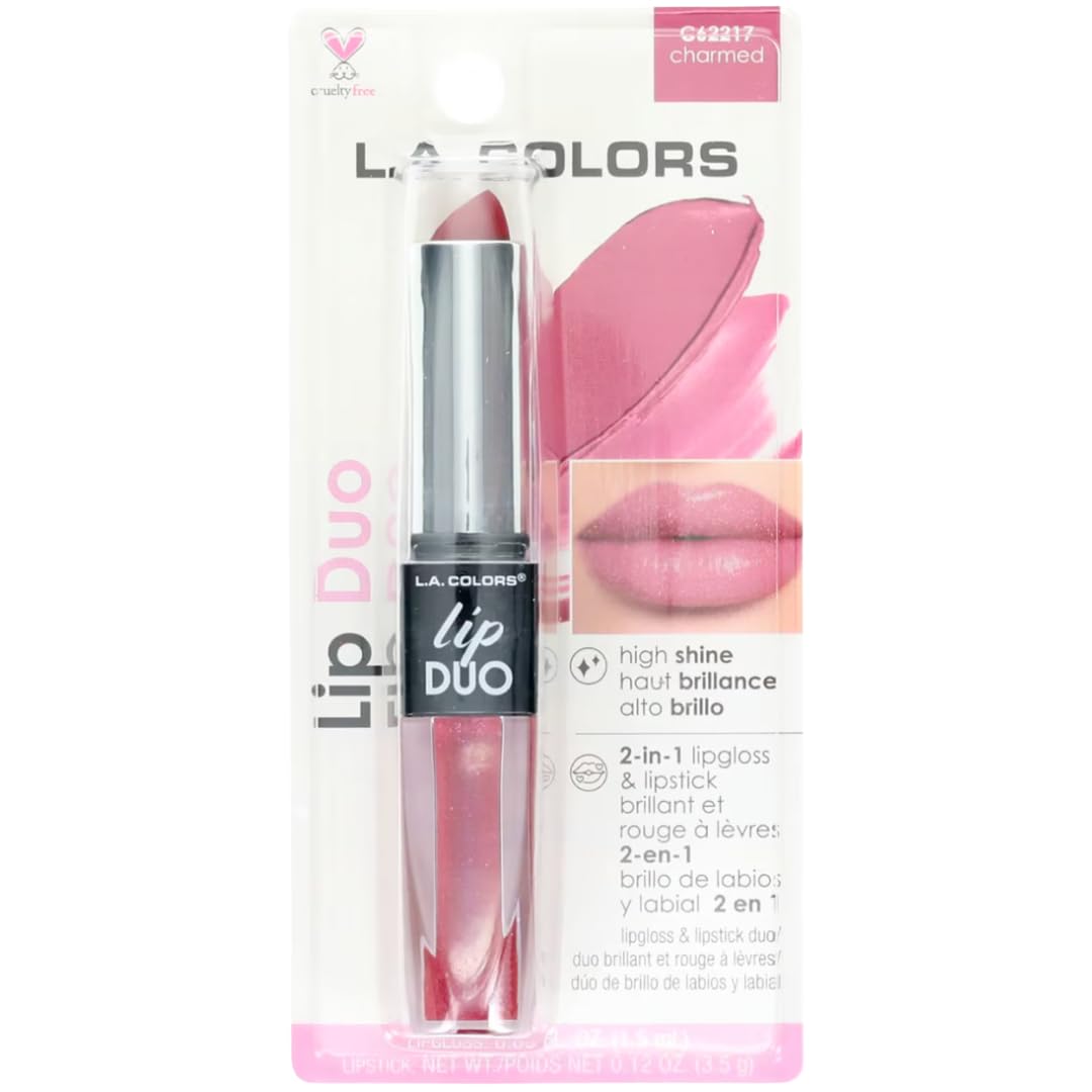 L.A. COLORS Lipgloss & Lipstick Duo, C62217 Charmed, 0.12 Oz