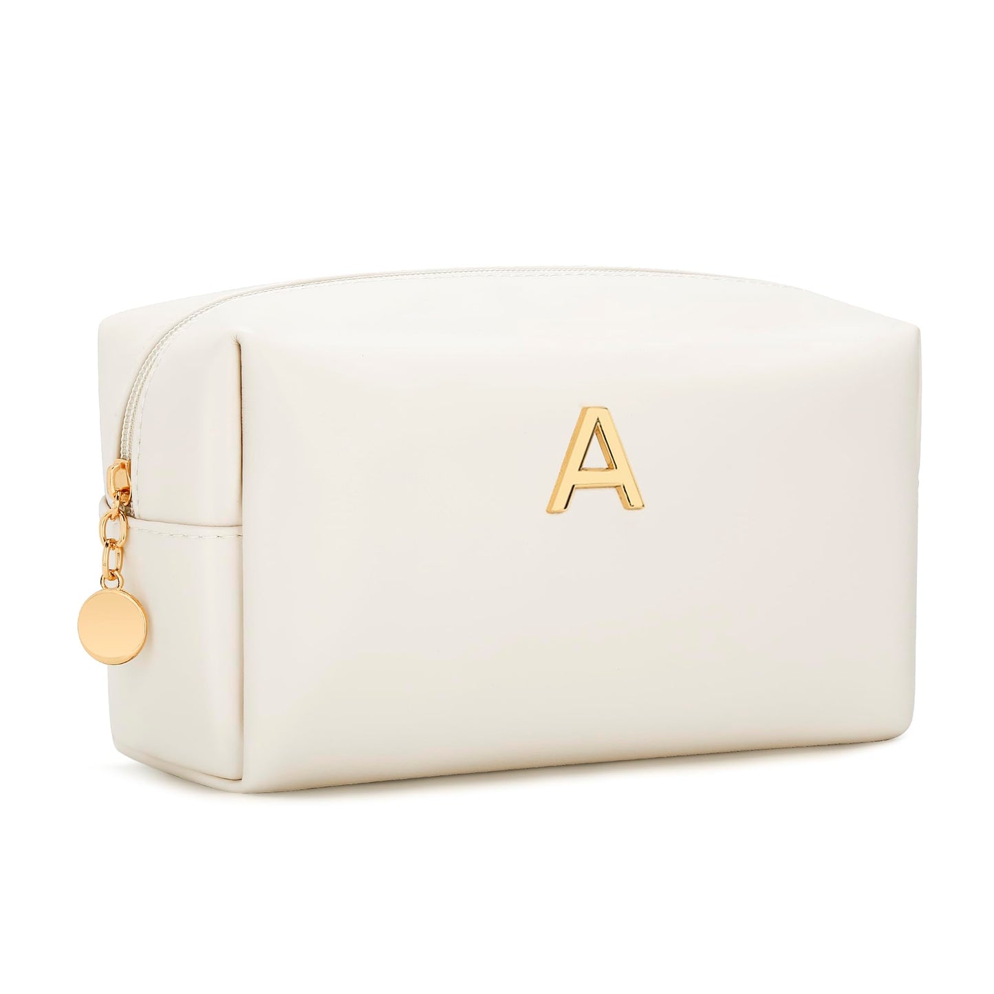 CLOUDWINGS Gifts for Women Bridesmaid Gifts Personalized Initial Makeup Bag PU Leather Cosmetic Waterproof Travel Toiletry Bag (Beige A) Beauty and Personal Care CLOUDWINGS Default Title