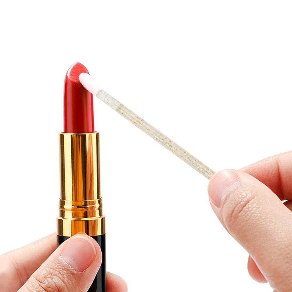 300 PCS Lip Brushes Disposable Lip Gloss Wands Lipstick Applicator Makeup Tool, Crystal Gold Handle