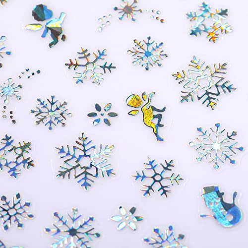 Christmas Nail Stickers - 8 Sheets 3D Holographic Winter Nail Decals Santa Claus Deer Snowflakes Snowmen Xmas Nail Art Sticker Manicure DIY Nail