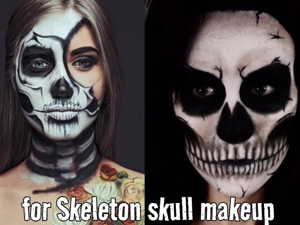Professional Halloween Skeleton Makeup Kit, Full Face & Body Paint Set with Dual-End Brushes, Setting Powder & Easy-Grip Sponges, Ideal for SFX