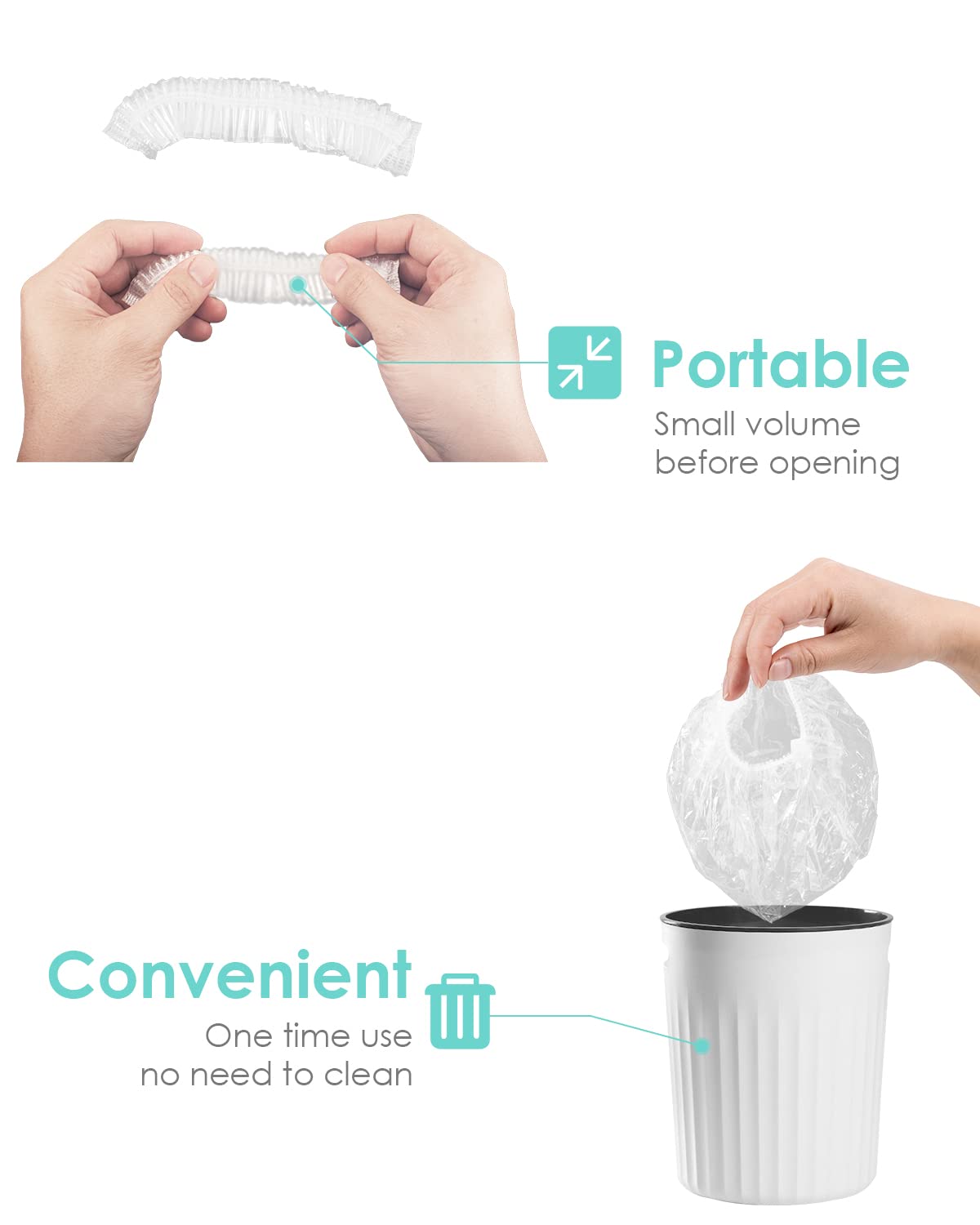 Auban 100PCS Disposable Shower Caps Independent Packing, Plastic Clear Hair Cap Large Thick Waterproof Bath Caps for Women, Travel Essentials