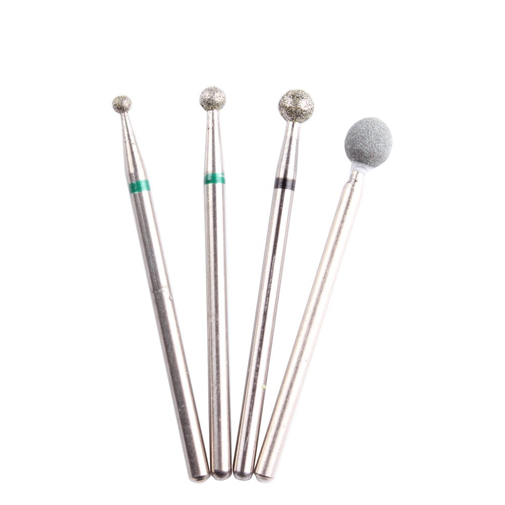 MZCMSL 4PCS Cuticle Clean Drill Bit Diamond Nail Bit Ball Head Stone File Manicure Pedicure Nail Art Tools
