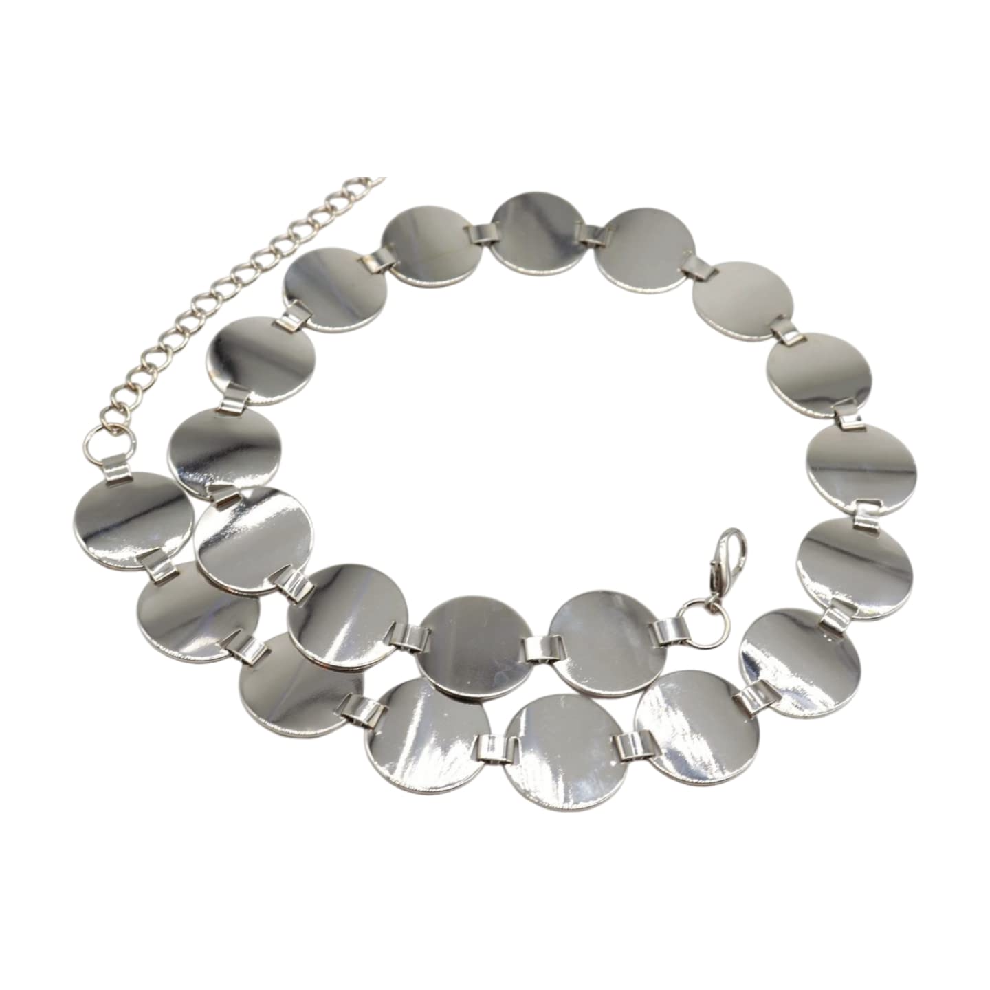 Women Fashion Skinny Belt Hip High Waist Silver Metal Narrow Band Circle Round Charms S M L