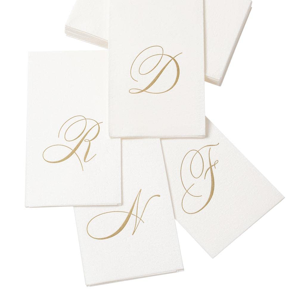 Caspari White Pearl Paper Linen Guest Towels, Monogram Initial W, Pack of 24
