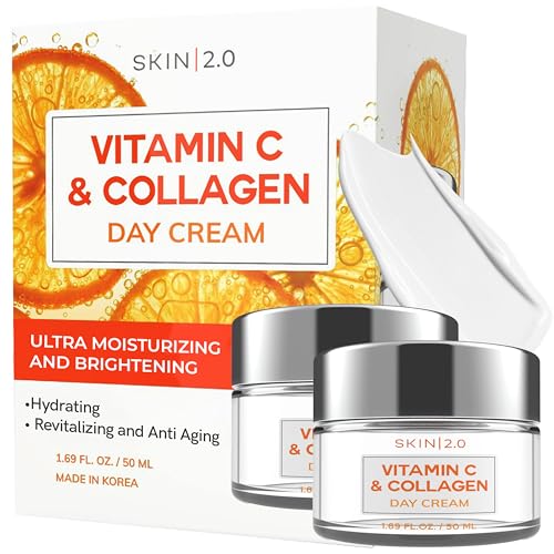 Skin 2.0 Vitamin C & Collagen Face Moisturizer - Hydrating Anti Aging Cream for Smooth & Radiant Skin, Firms & Revives Dull Complexion - Dermatologist