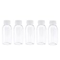 TRENDBOX Pack of 5-100ml Clear Empty PET Mini Storage 100ml/100g/100cc Bottles Hard Plastic Durable Turn Screw Cover Cap Round Filling Liquid