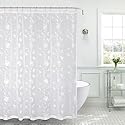 Serafina Decorative Sheer Fabric Shower Curtain: Two Toned White with White Embroidered Flowers and Metallic Threading (White/White)