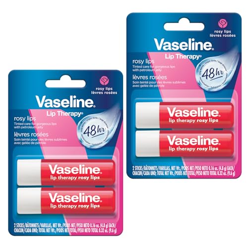 Vaseline Lip Therapy Care Rosy, Fast-Acting Nourishment, Ideal for Chapped, Dry, Cracked, or Damaged Lips, Lip Balm, 2-Pack of 2, 0.16 Oz Each, 4 Lip