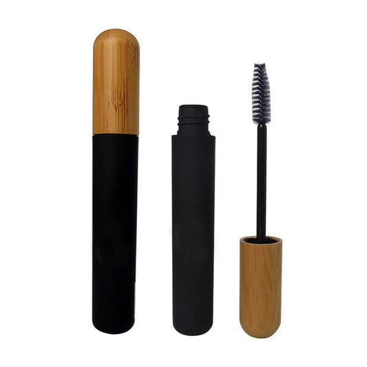 mollensiuer 2Pcs 6ml Refillable Empty Mascara Tube Bottles Vials Black Reusable Eyelash Cream Container Bottle with Eyelash Wand and Bamboo Cap