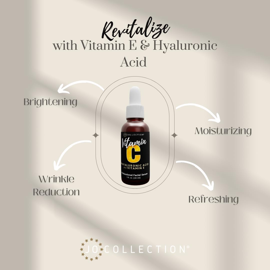 Vitamin C Serum with Hyaluronic Acid and Vitamin E | Thin serum quickly sinks into skin for a bright and glow finish | Boost Radiance | Softens fine