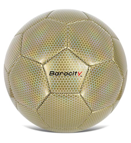Barocity Classic Gold Size 4 Soccer Ball - Premium Outdoor and Indoor Ball with Reflective Iridescent Rainbow Hex Pattern, Perfect for Boys and Girls…