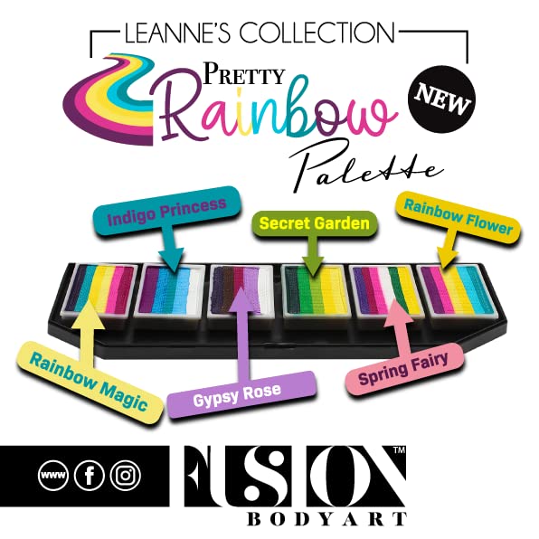 Fusion Body Art Pro Quality Professional Face Painting Palette - Leanne's Pretty Rainbow | Hypoallergenic Safe & Non-Toxic - Perfect for Full Face