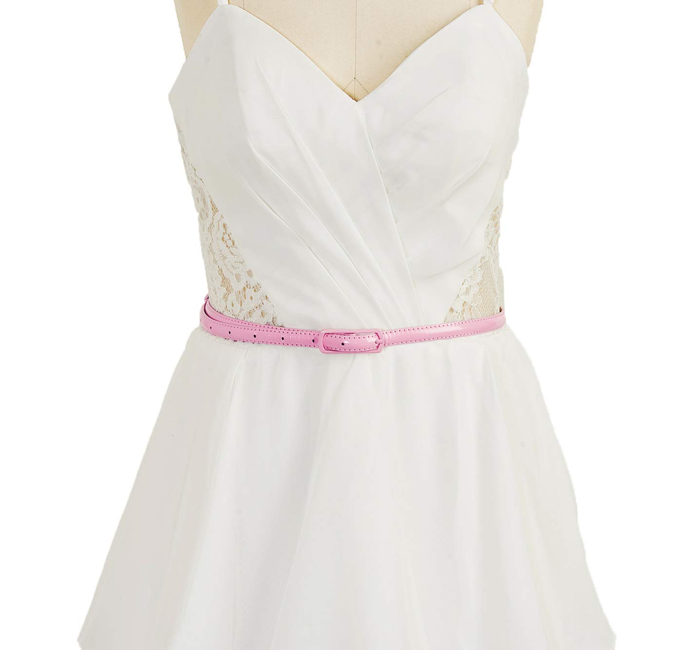 Selighting Women's Solid Color Faux Leather Skinny Belts for Dresses (One Size, Pink)