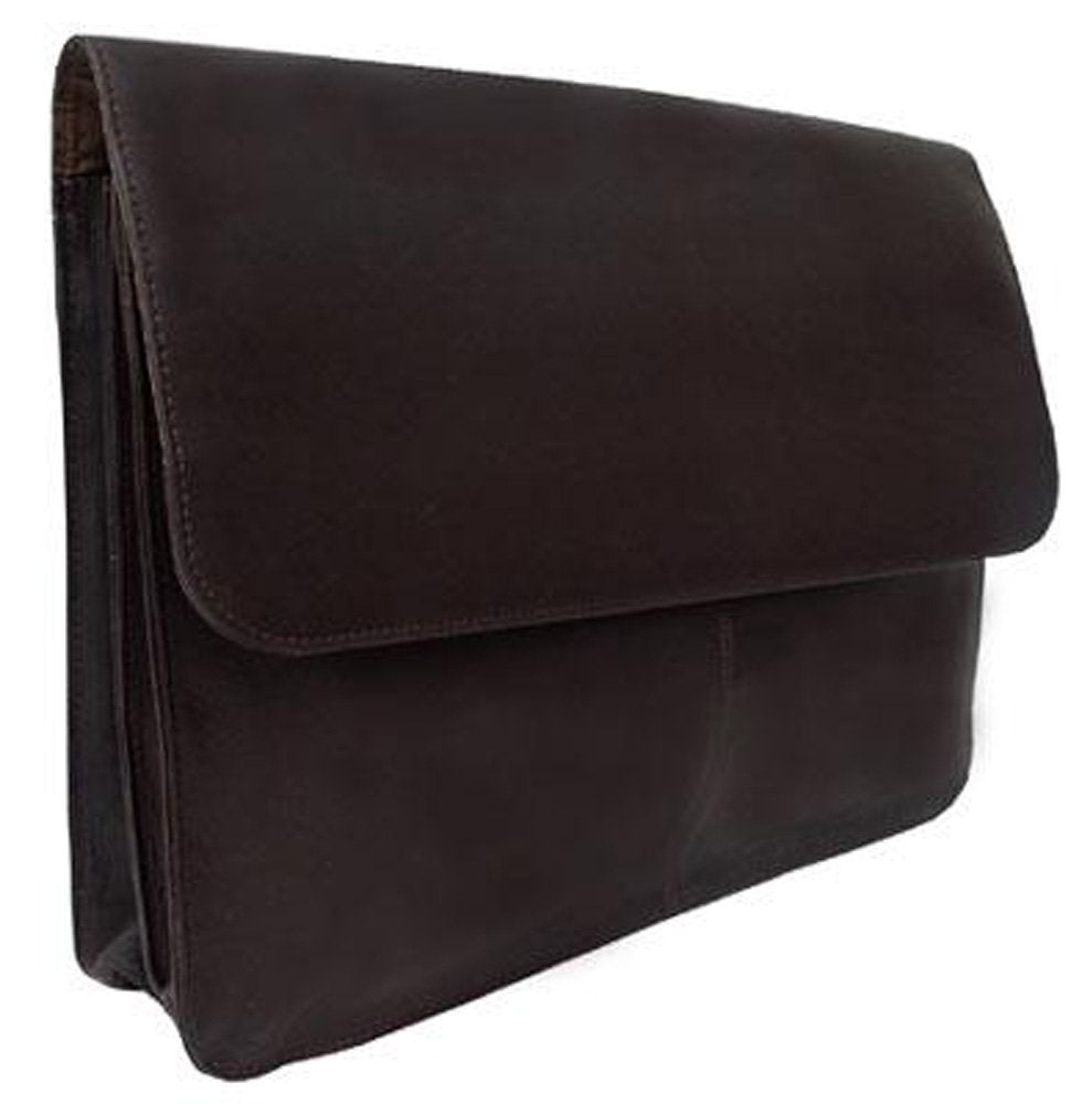 Piel Leather Three-Section Flap Portfolio, Chocolate, One Size