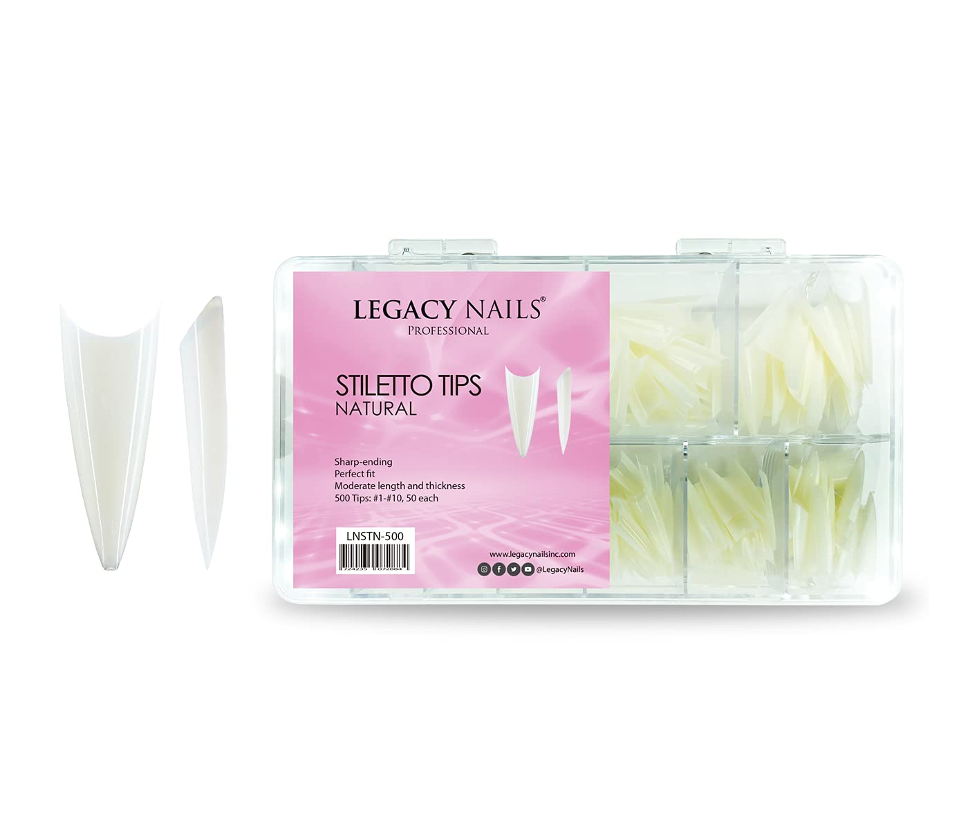 Legacy Nails Professional Nail Tips - Ideal for Acrylic, Gel or Smart Builder Gel Nails (Stiletto, Natural) Beauty & Personal Care LEGACY NAILS