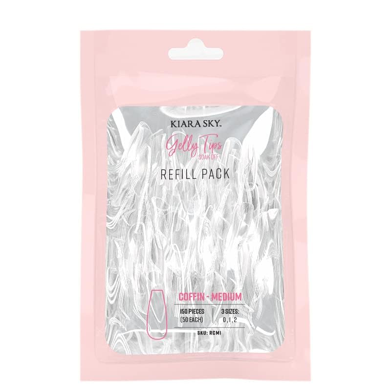 Kiara Sky Gelly Tip Refill Packs - Soak Off Soft Gels - Coffin Shape (Medium Length) (Sizes 0, 1, 2) Beauty & Personal Care KIARA SKY