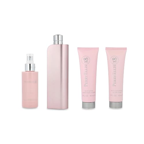 Perry Ellis 18 Women 3.4oz EDP Spray, 3oz Body Lotion, 4oz Body Mist, 3oz Bath and Shower Gel 4 Pc Gift Set