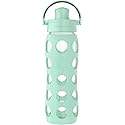 Lifefactory 22-Ounce Glass Water Bottle with Active Flip Cap and Protective Silicone Sleeve, Mint