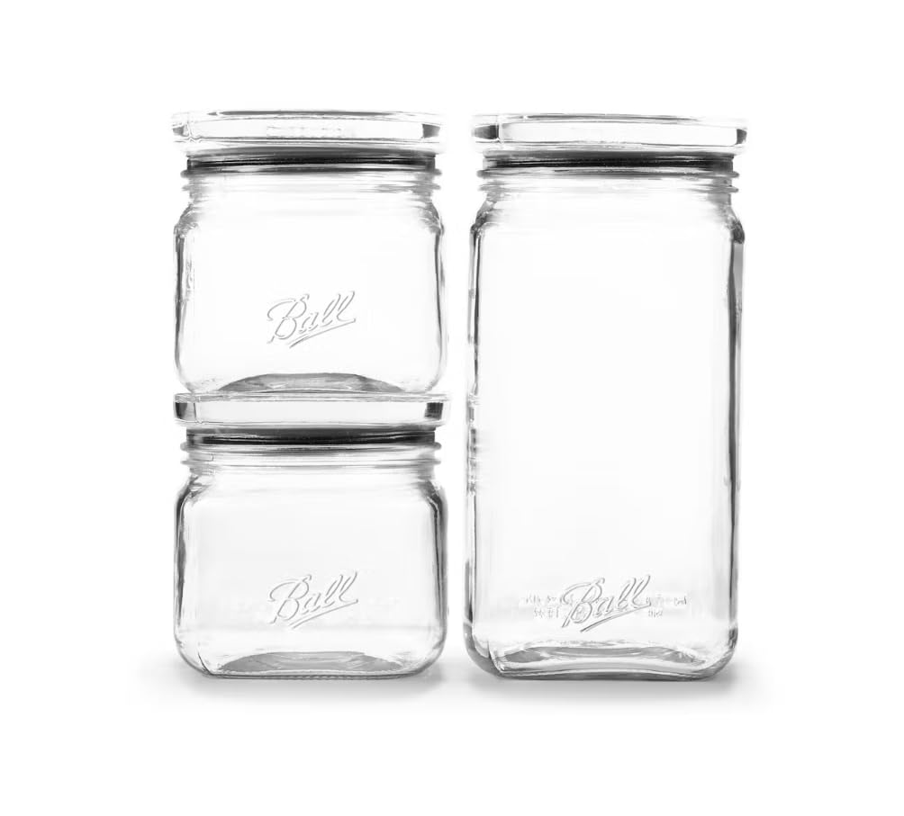Ball 3 Jar Set, Stack & Store Jars with Airtight Stackable Lid, (2) 4 Cup and (1) 9.9 Cup