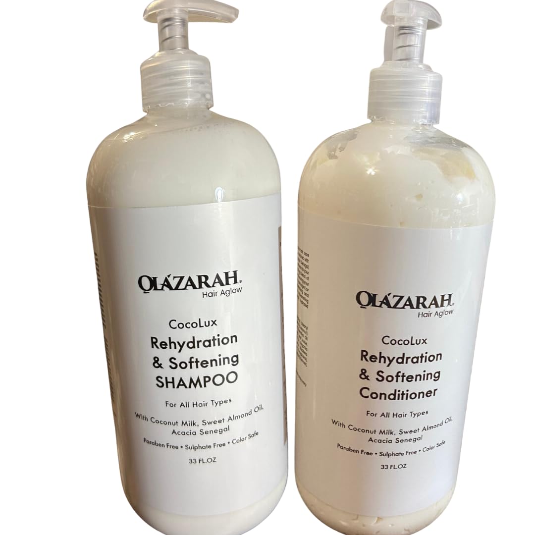OLAZARAH Cocolux Rehydration Shampoo & Conditioner Set - 33 Fl Oz Each - Enriched with Coconut Milk & Sweet Almond Oil - Moisturizing Formula