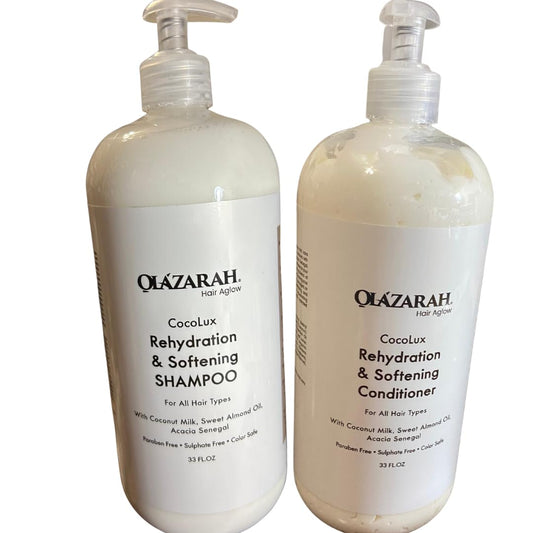 OLAZARAH Cocolux Rehydration Shampoo & Conditioner Set - 33 Fl Oz Each - Enriched with Coconut Milk & Sweet Almond Oil - Moisturizing Formula