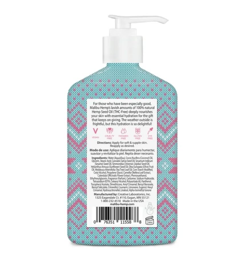Malibu Hemp Holiday Edition Winterberry Dreams Body Moisturizer, 12 Fl Oz, Paraben-Free Lotion with Hemp Seed Oil for Dry Skin, Cooling and Nourishing