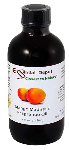 Essential Depot Mango Madness Fragrance Oil - Supplied in 4 oz. Amber Glass Bottle with Black Phenolic Cone Lined and Safety Sealed Cap.