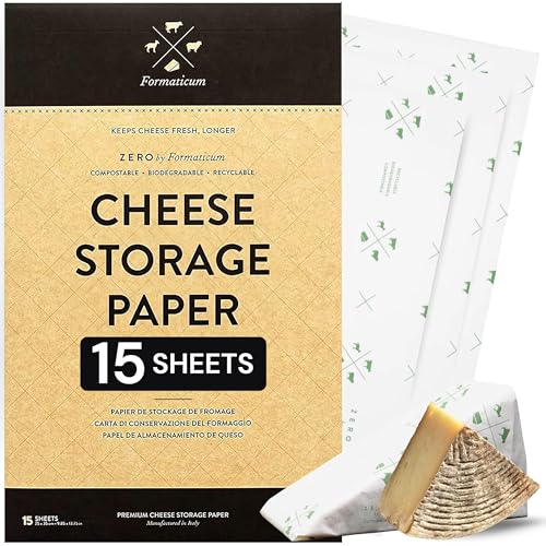 Formaticum 15-Pack Zero Cheese Storage Paper, Compostable, Biodegradable, and Plastic-Free Paper to Keep Cheese and Charcuterie Fresh, Kitchen…