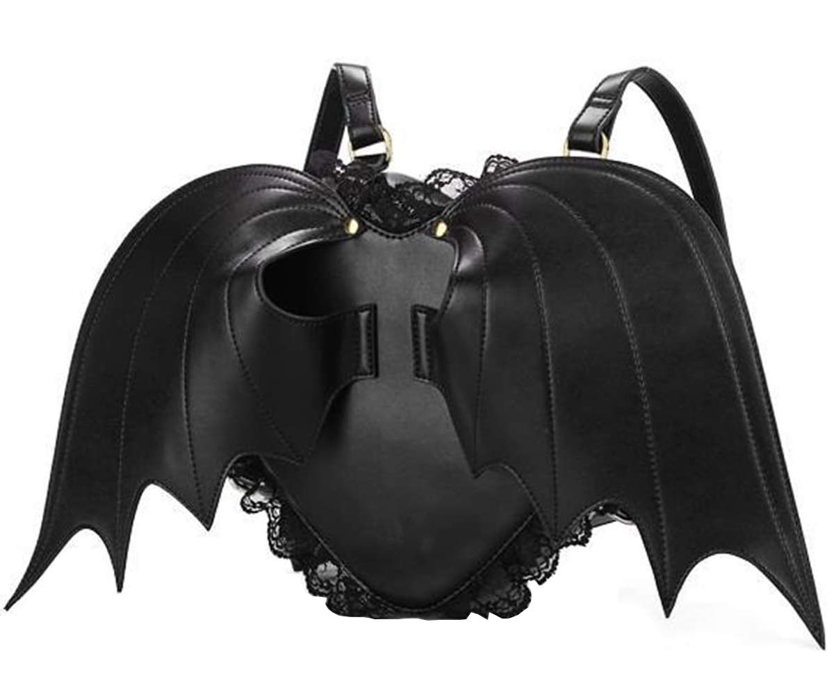 RainboSee Women Punk Backpack Novelty Bat Wing Daypack Purse Gothic Lace Shoulder Bag Black
